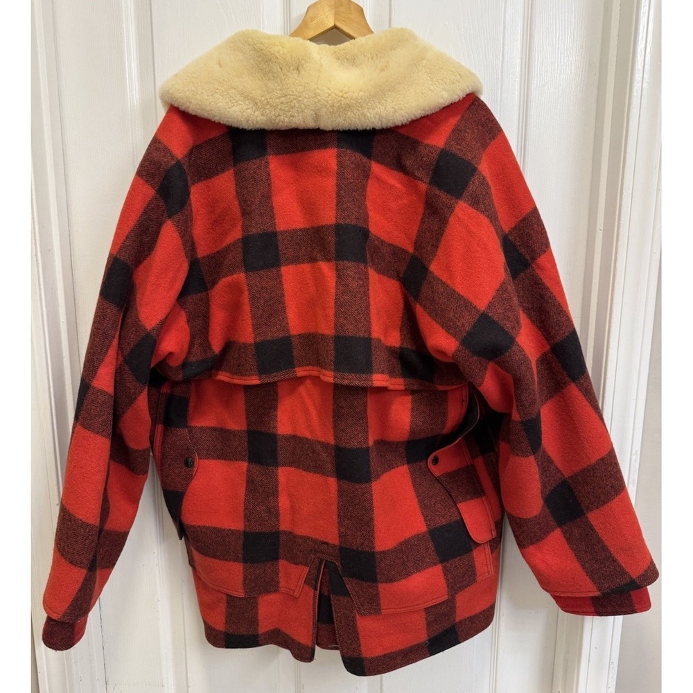 VTG CC Filson Mackinaw Wool Packer Coat Men's 48 Red Buffalo Plaid Shearling USA - Picture 4 of 16